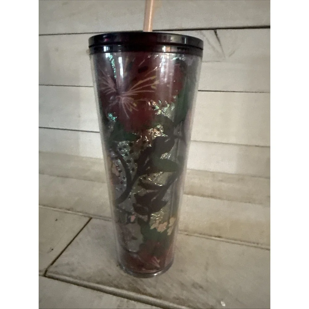 Starbucks Tumbler Rising Floral Foil Leaves Autumn 24oz Venti Cold Cup 2021 New - Picture 4 of 7